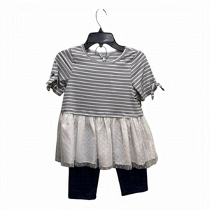 Pippa And Julie Silver Striped Tulle Shirt and Blue Jegging Set Size 6